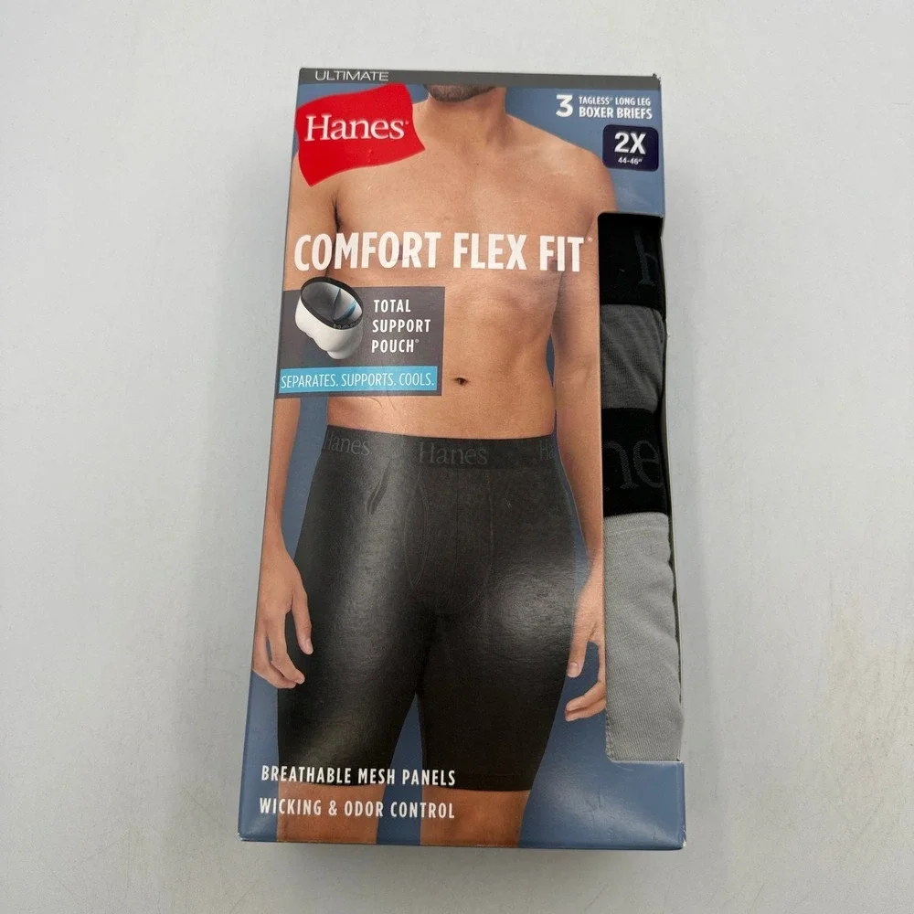 Hanes Ultimate Comfort Flex Fit Boxer Briefs Mens Size 2XL Black Grey UFSLC3 3pk